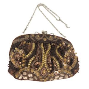 NWT Sun Fashion Gold Beaded Rhinestone Retro Style Handbag